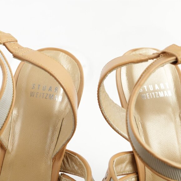 Stuart Weitzman Womens Parup Sandals Size 9.5 Saddle Tan Leather Platform Heels - Picture 9 of 13